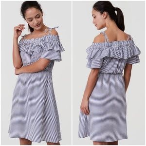 LOFT Meadow Stripe Ruffle Off Shoulder Dress